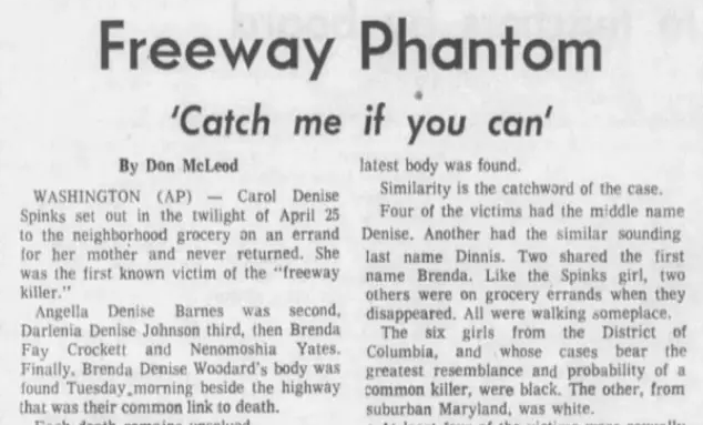 Newspaper clipping. Freeway Phantom
